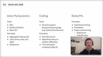 Elliot Merriam (Facebook/Meta) reviews the types of skills his company looks for in potential candidates. Elliot Merriam (Facebook/Meta) reviews the types of skills his company looks for in potential candidates.
