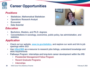 Victoria Bryant (IRS) discusses career opportunities available with the IRS. Victoria Bryant (IRS) discusses career opportunities available with the IRS.