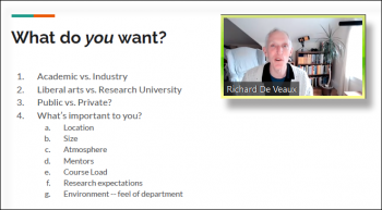 Dick De Veaux (Williams College) encourages applicants to reflect on what they want out of a job. Dick De Veaux (Williams College) encourages applicants to reflect on what they want out of a job.