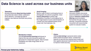 Anna Dai (Liberty Mutual) reviews how data science us used across Liberty Mutual. Anna Dai (Liberty Mutual) reviews how data science us used across Liberty Mutual.