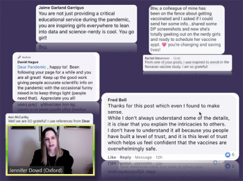 Jennifer Dowd (Oxford) shares comments from the Dear Pandemic Facebook presence. Jennifer Dowd (Oxford) shares comments from the Dear Pandemic Facebook presence.