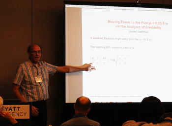 Daniel Jeske makes a point during his luncheon presentation concerning Alternatives to p-value.