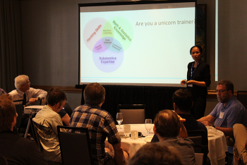 Tian Zheng from Columbia University speaks as the NISS Affiliate Luncheon