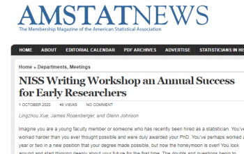 The 2020 NISS Virtual Writing Workshop for Early Researchers was featured in the October Issue of AMSTAT News.