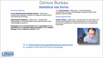 Jonah Wong (US Census) describes positions available at the US Census.