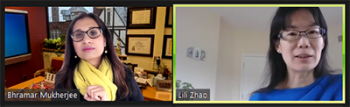 Lili Zhao (University of Michigan) presents a question to Bhramar Mukherjee (University of Michigan) from a webinar attendee.