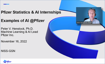 Peter Henstock (Pfizer) reviews the internship opportunities in statistics and AI at Pfizer. Peter Henstock (Pfizer) reviews the internship opportunities in statistics and AI at Pfizer.