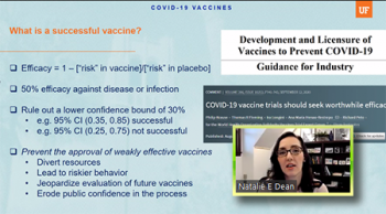 Natalie Dean (University of Florida) reviews the criteria for determining if a vaccine is successful.