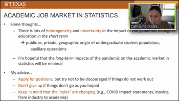Kate Calder (UT Austin) provides a general review of the academic job market in statistics. Kate Calder (UT Austin) provides a general review of the academic job market in statistics.