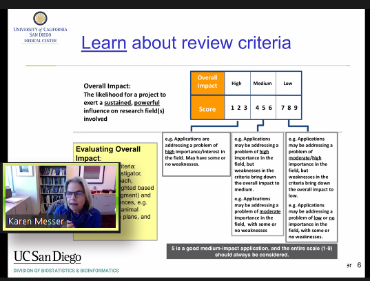Karen Messer talks about writing grants for NIH.
