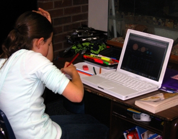 student reading online